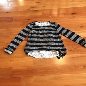 Striped Grey and Black Glitter Sweater With Lace